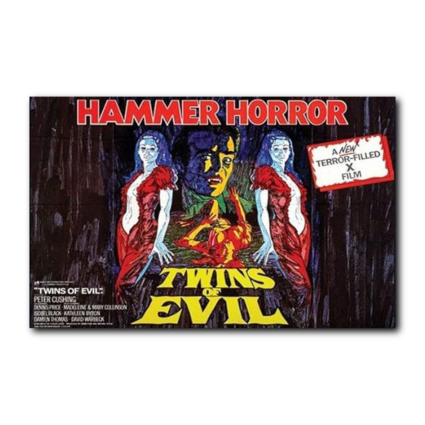 Set of 8 Vintage Hammer Horror Movie Poster fridge magnets featuring classic horror film artwork and iconic images.