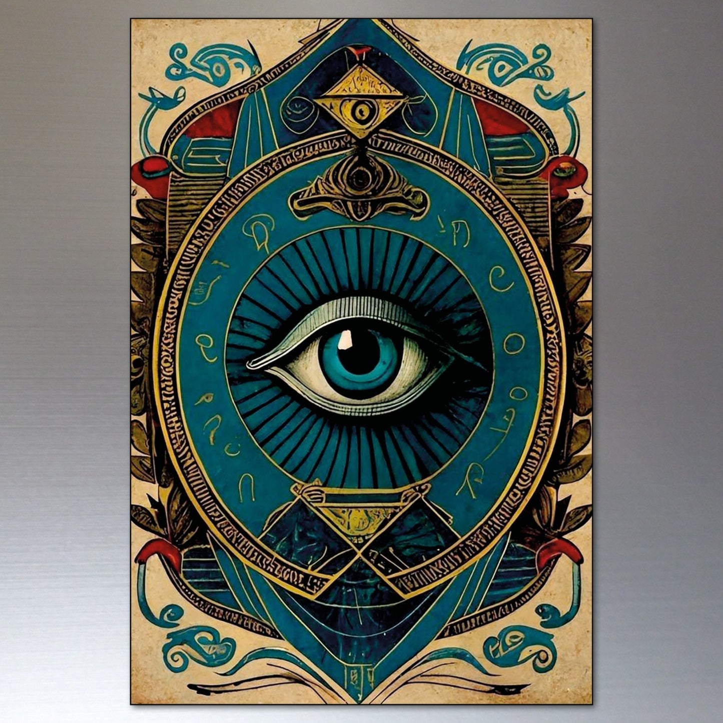 Set of 8 vintage mystic tarot zodiac fridge magnets featuring retro evil eye and mystical design elements.