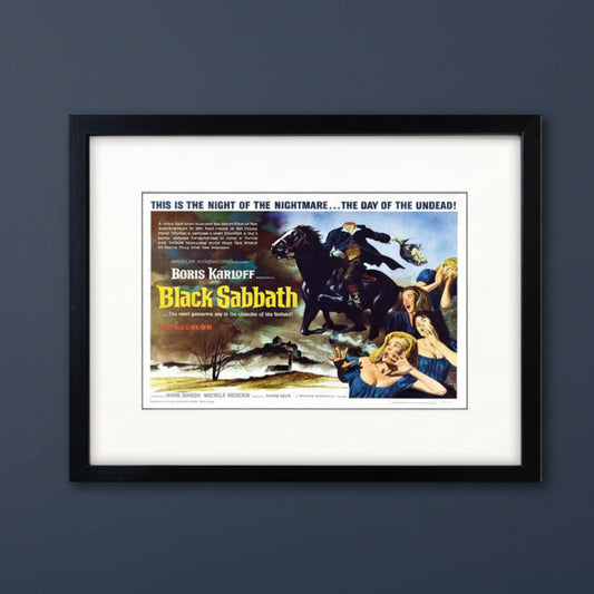 Black Sabbath vintage film poster featuring Boris Karloff on A3 luxury paper print by Bubbadoodoo.