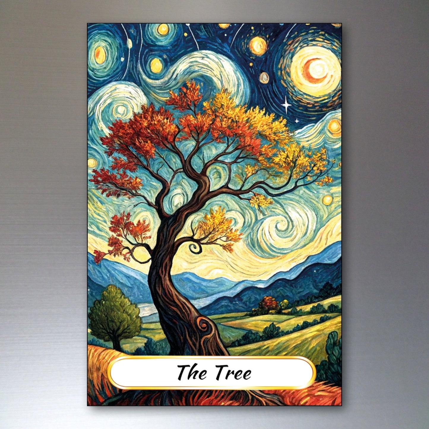 Set of 8 Van Gogh style Tarot card fridge magnets, featuring colorful artwork and decorative magnetic design for refrigerator decor.