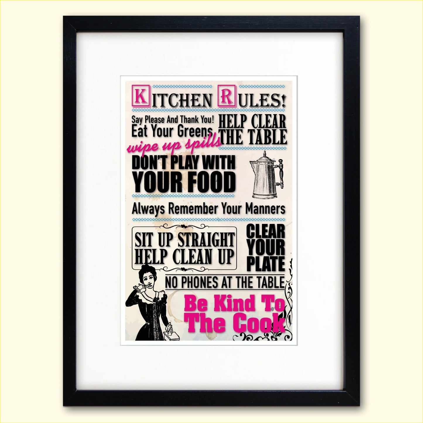 Extra large fridge magnet wall plaque with "Kitchen Rules" design, ideal for kitchen decor and organization.