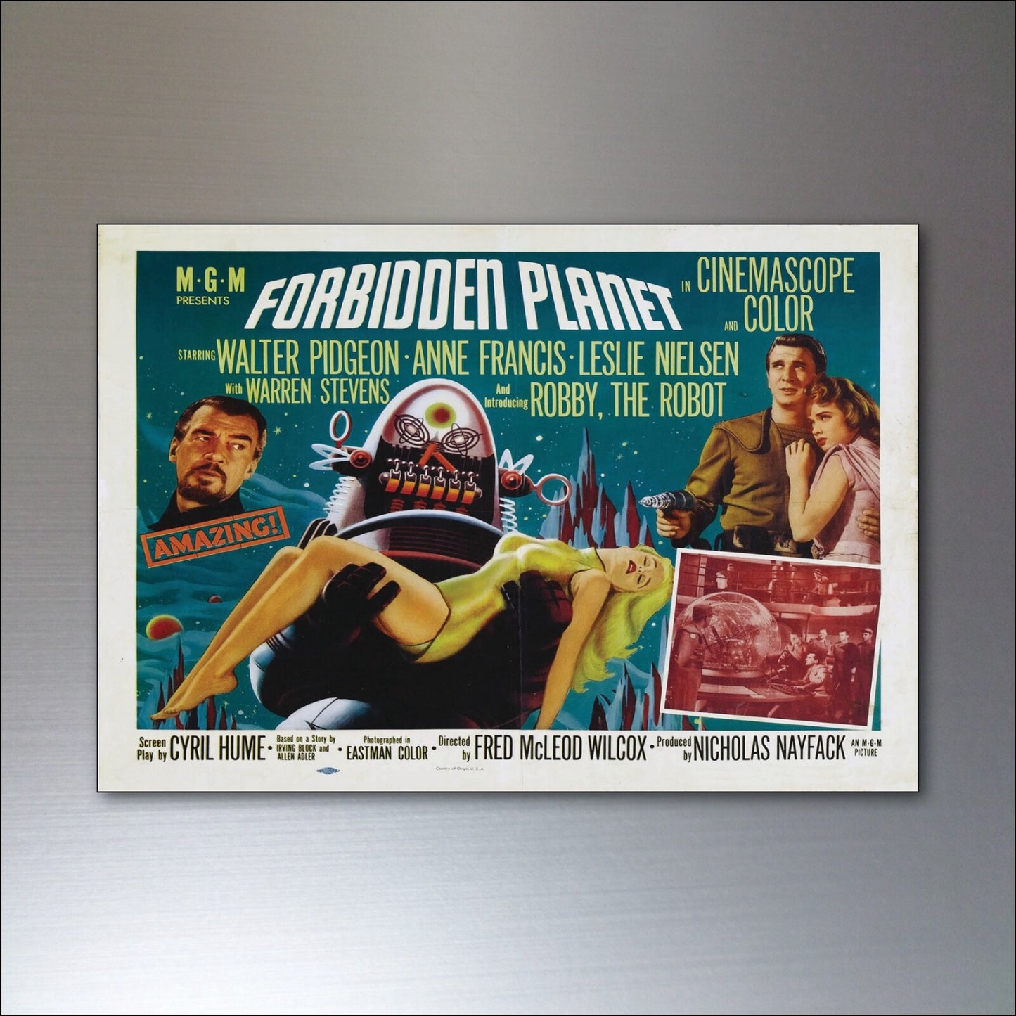 Set of 8 classic B movie film poster fridge magnets, flexible, colorful, with vintage horror and sci-fi movie designs.
