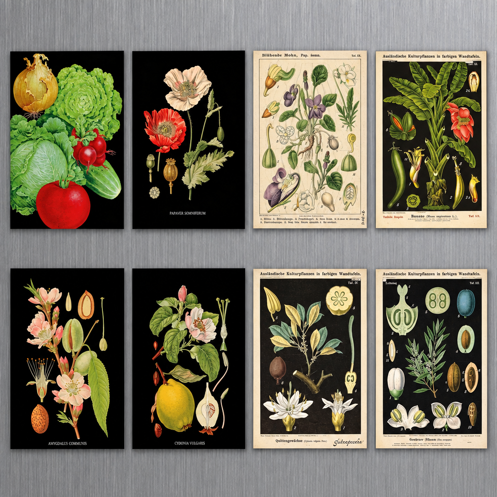 Victorian Botanical Scientific Illustration Vintage Fridge Magnets | Set of 8 | No.2