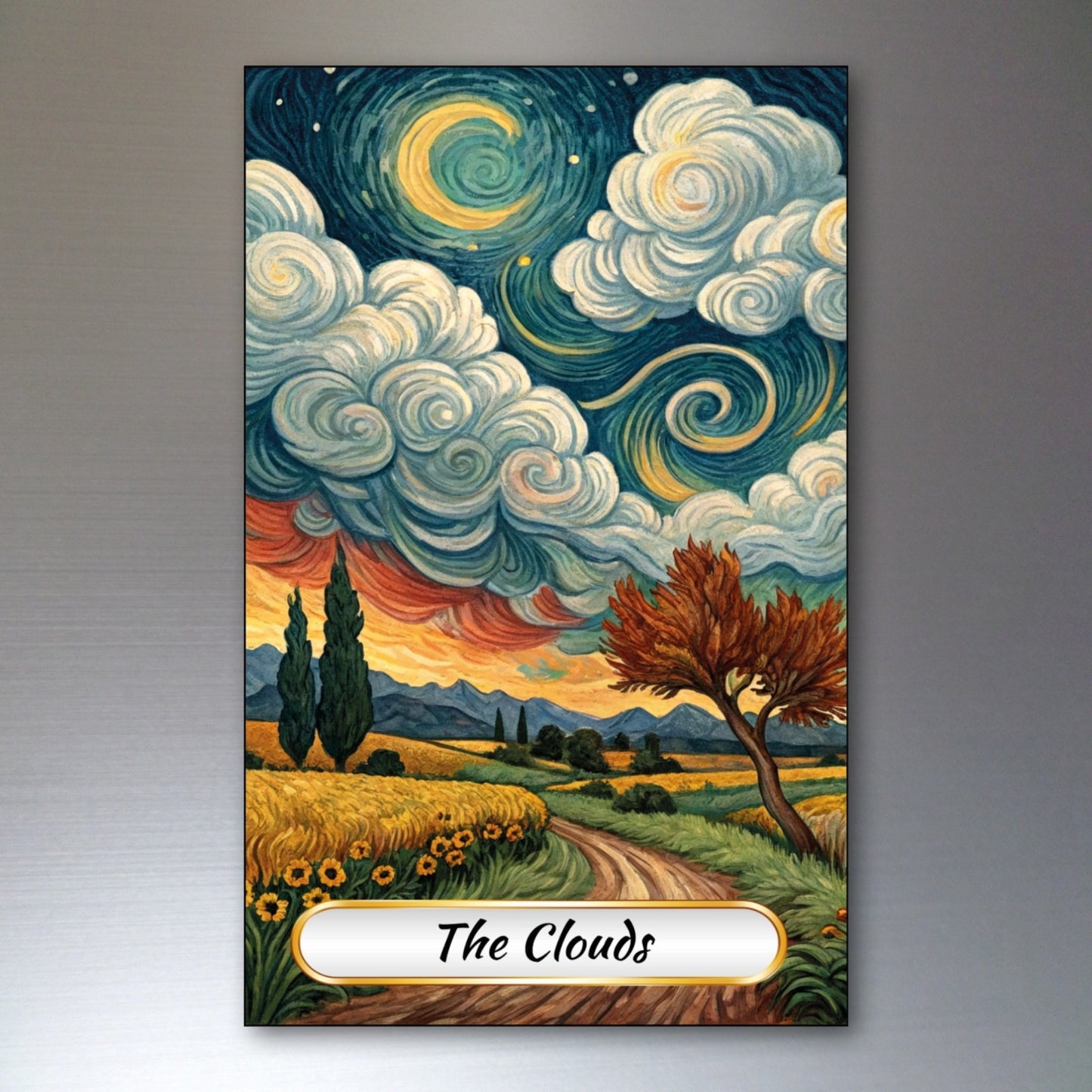 Set of 8 Van Gogh style Tarot card fridge magnets, featuring colorful, artistic designs on a white background.