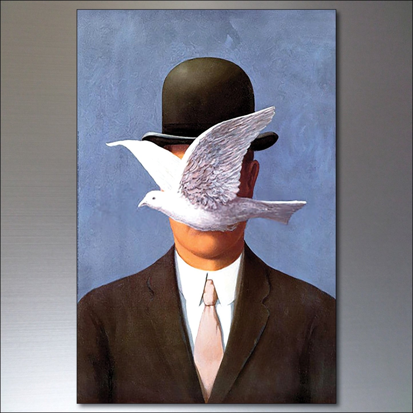 Set of 8 vintage fridge magnets featuring René Magritte surrealism paintings by Surralalist, with colorful, detailed art images.