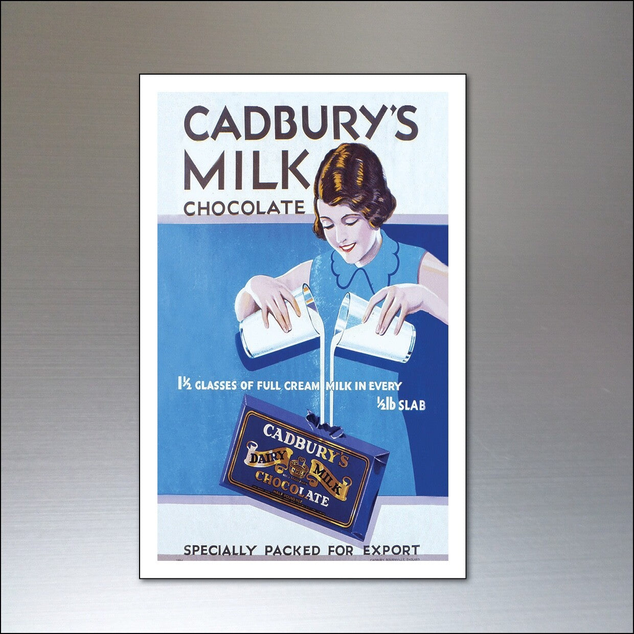 Vintage-style fridge magnets featuring nine chocolate-themed advertising posters with shabby chic and retro designs.