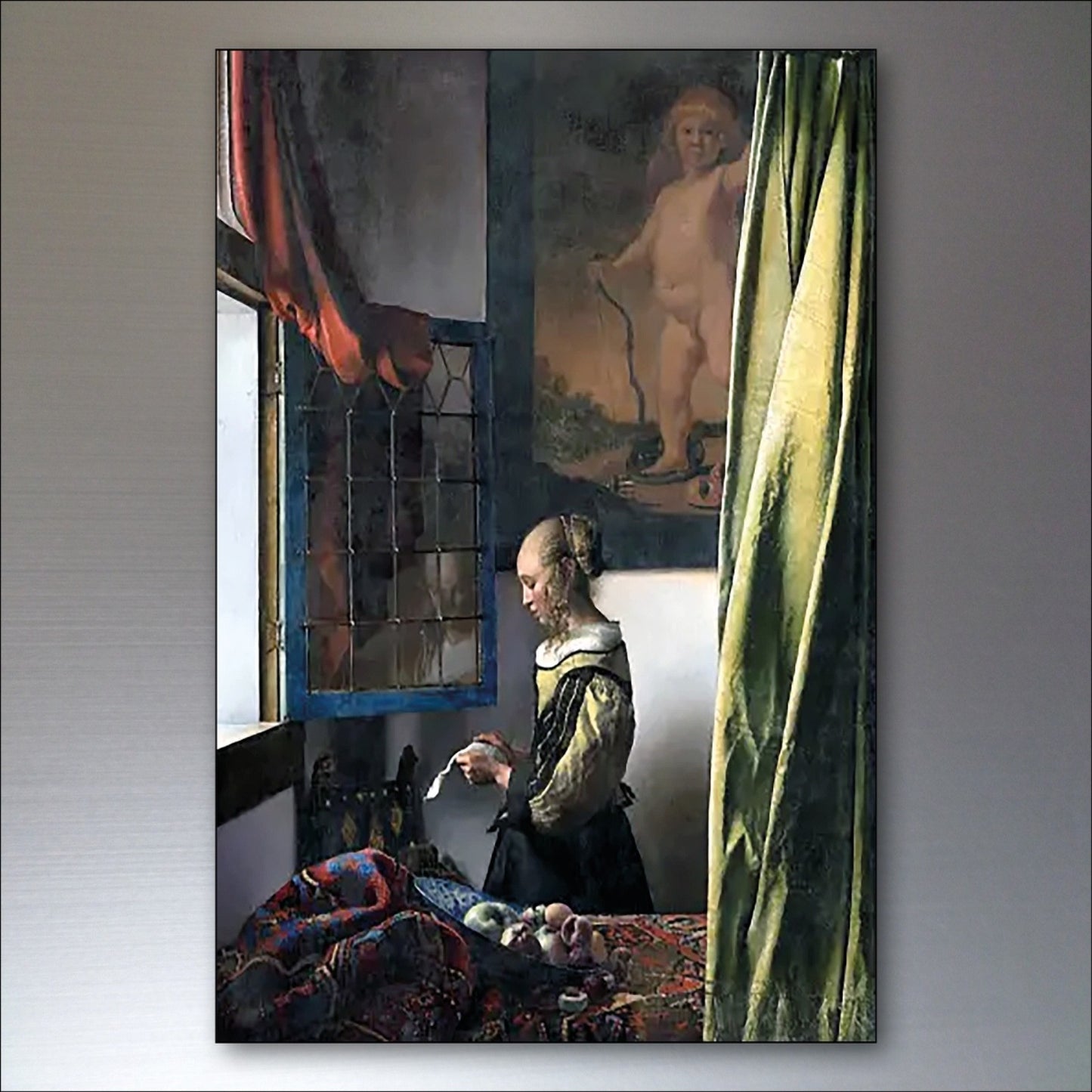Set of 8 vintage Johannes Vermeer fridge magnets featuring famous Dutch Master paintings, colorful and detailed artwork images.