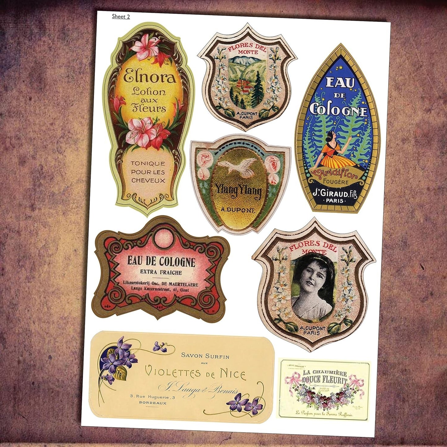 Vintage perfume bottle and toiletries labels, matte DIY arts and crafts retro stickers, unbranded decorative sticker set.