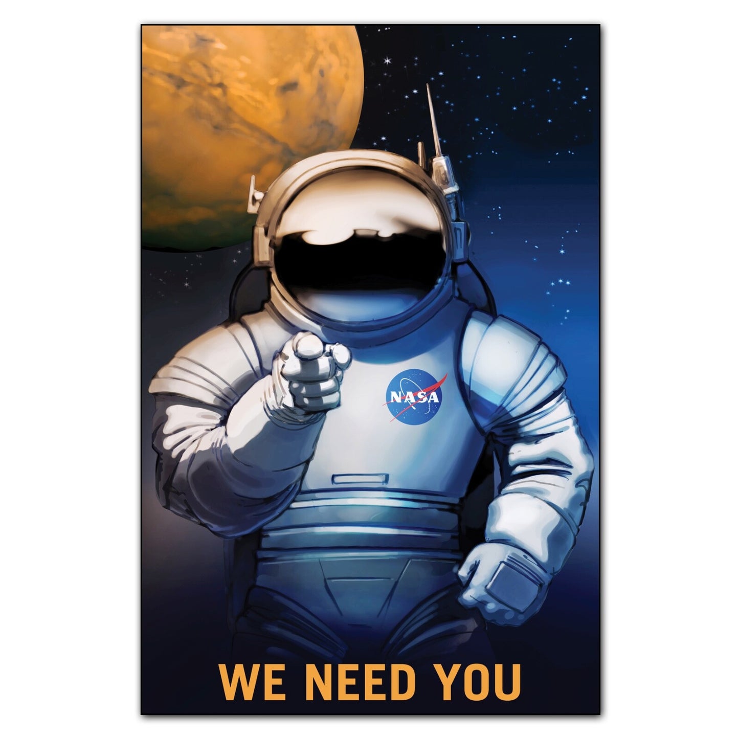 Set of 8 retro sci-fi space travel explorer artwork prints featuring futuristic scenes for science fiction fridge decor.