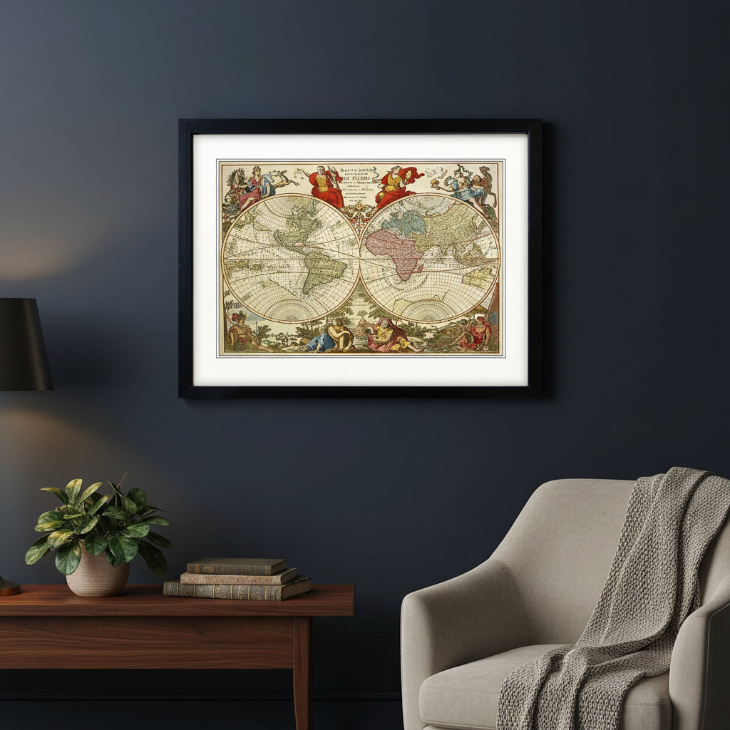 Antique World Map Reproduction Print | A3 Satin | No.4