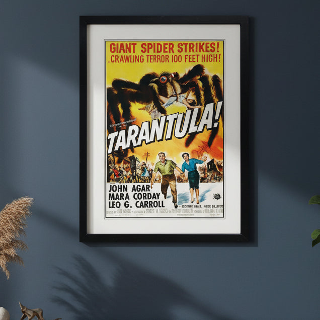 A framed vintage movie poster for the film 'Tarantula!' with a black frame and white mat, shown against a plain white background.