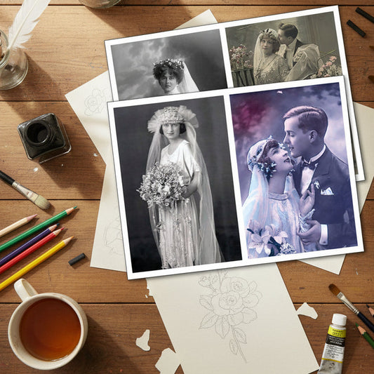 Victoria and Edwardian Arts and Craft self-adhesive A4 paper sheets for bride and groom-themed projects by Bubbadoodoo