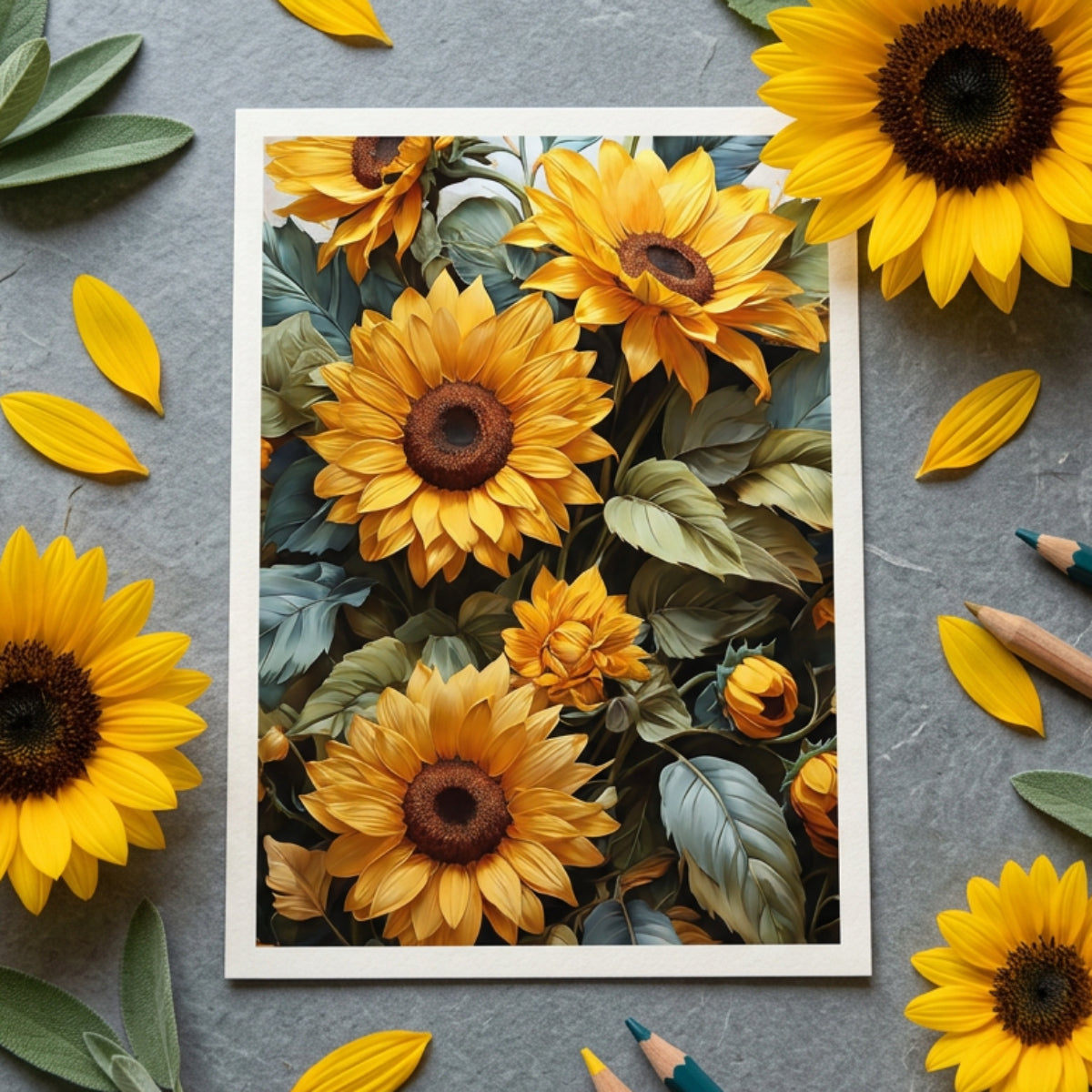 Vintage Sunflower Art Postcards | Pack of 8