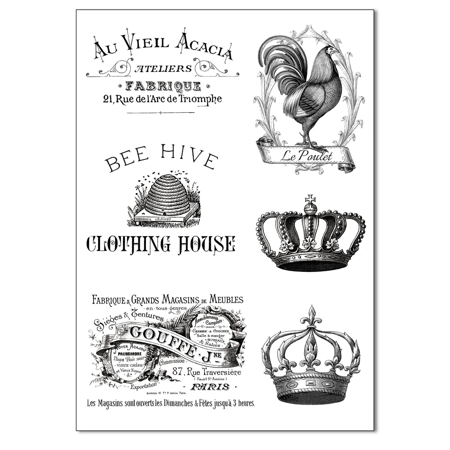 French Vintage Signage | Self-Adhesive Craft Paper | Set of 3 Sheets