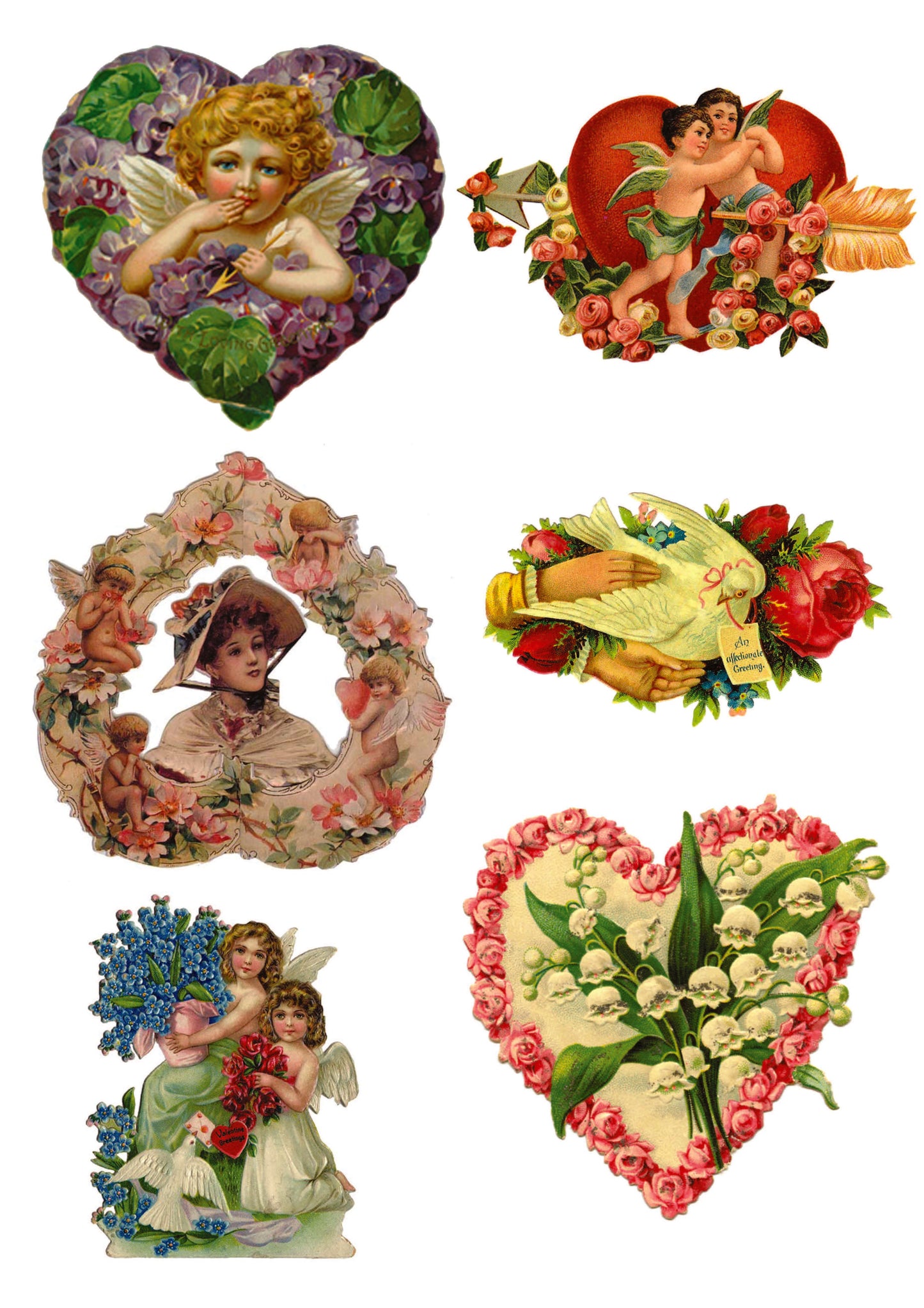 Valentine's Day Victorian Illustrations | 3 Self-Adhesive A4 Gloss Craft Sheets | No.3