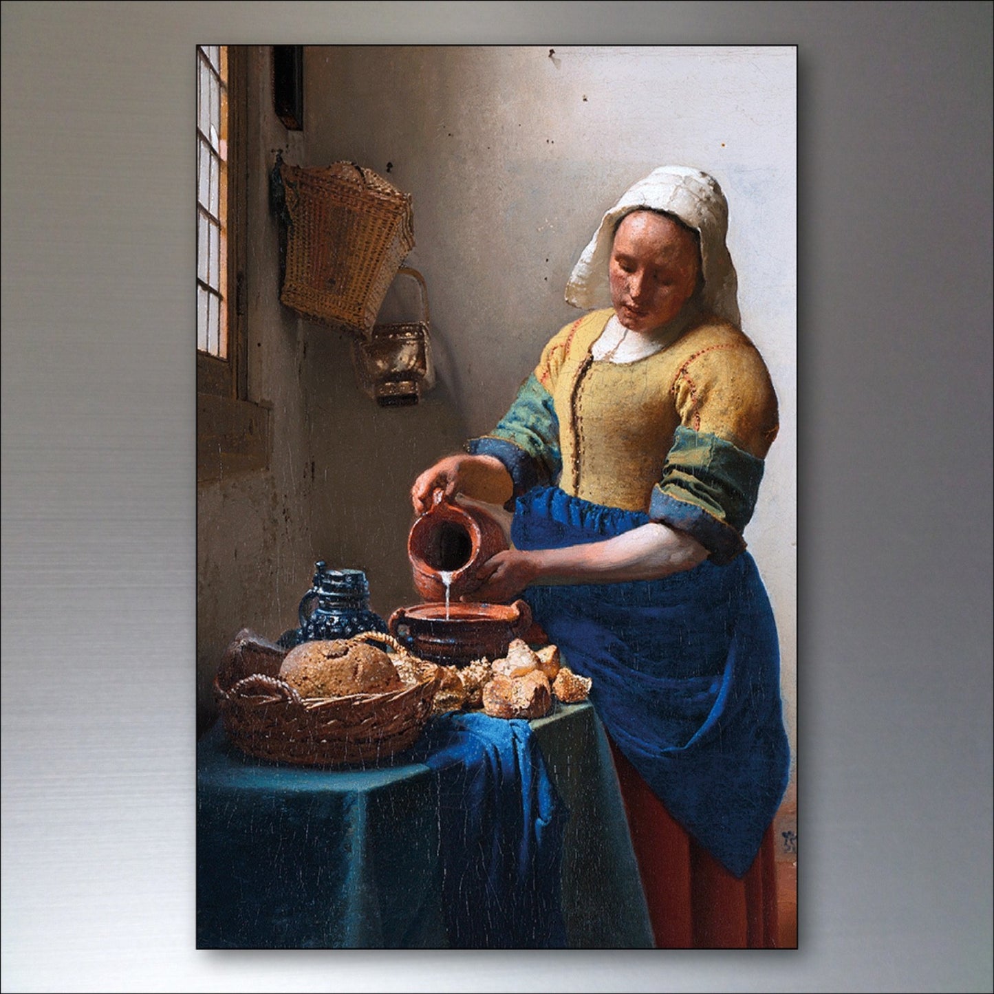 Set of 8 vintage Johannes Vermeer fridge magnets featuring iconic Dutch Master paintings, showcasing detailed artwork.