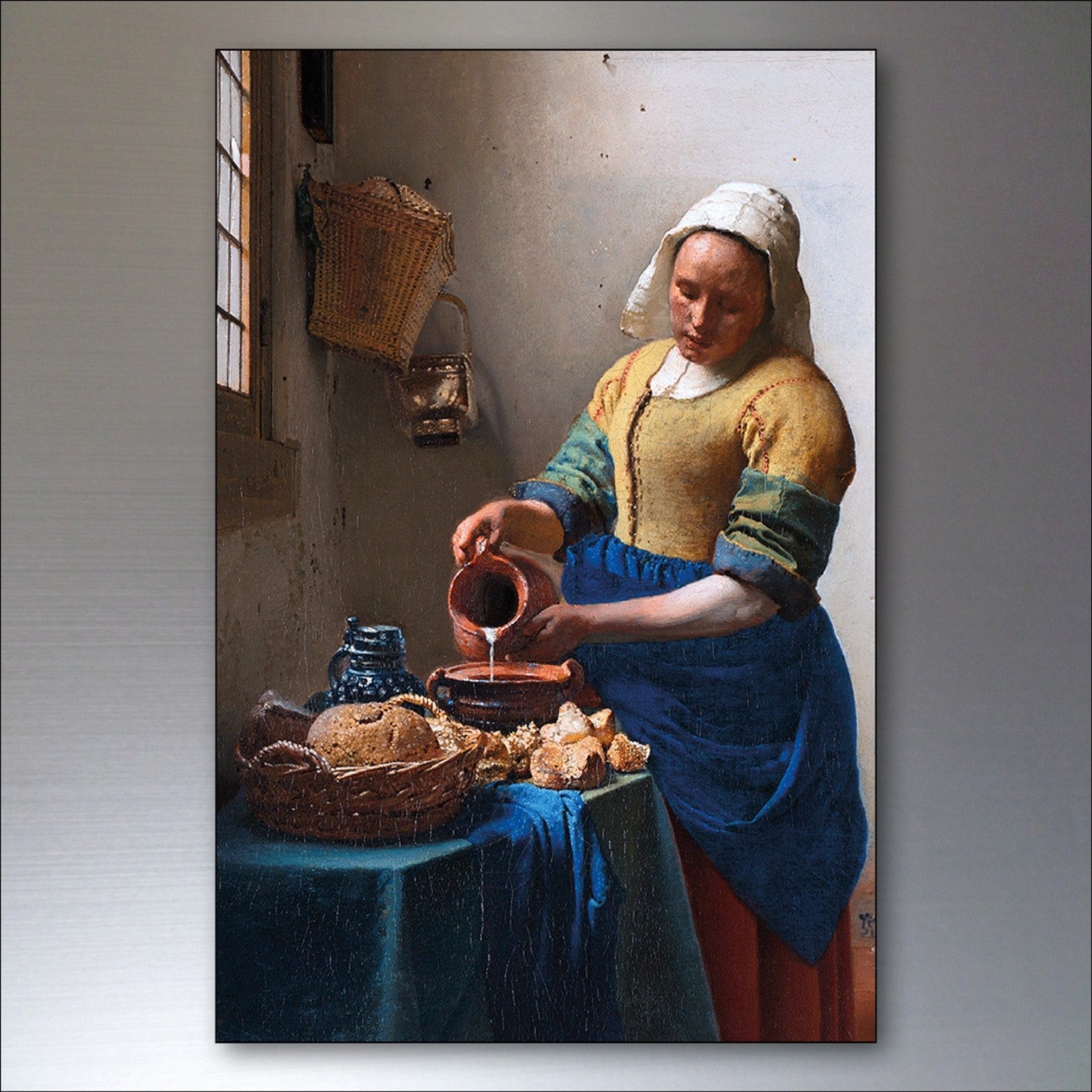 Set of 8 vintage Johannes Vermeer fridge magnets featuring iconic Dutch Master paintings, showcasing detailed artwork.