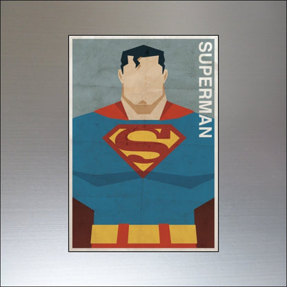 Set of 8 vintage superhero and villain fridge magnets featuring colorful character illustrations on large magnetic pieces.