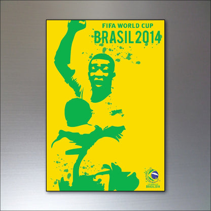 Set of 8 vintage football World Cup posters fridge magnets from 1986 to 2014, featuring iconic tournament images and designs.