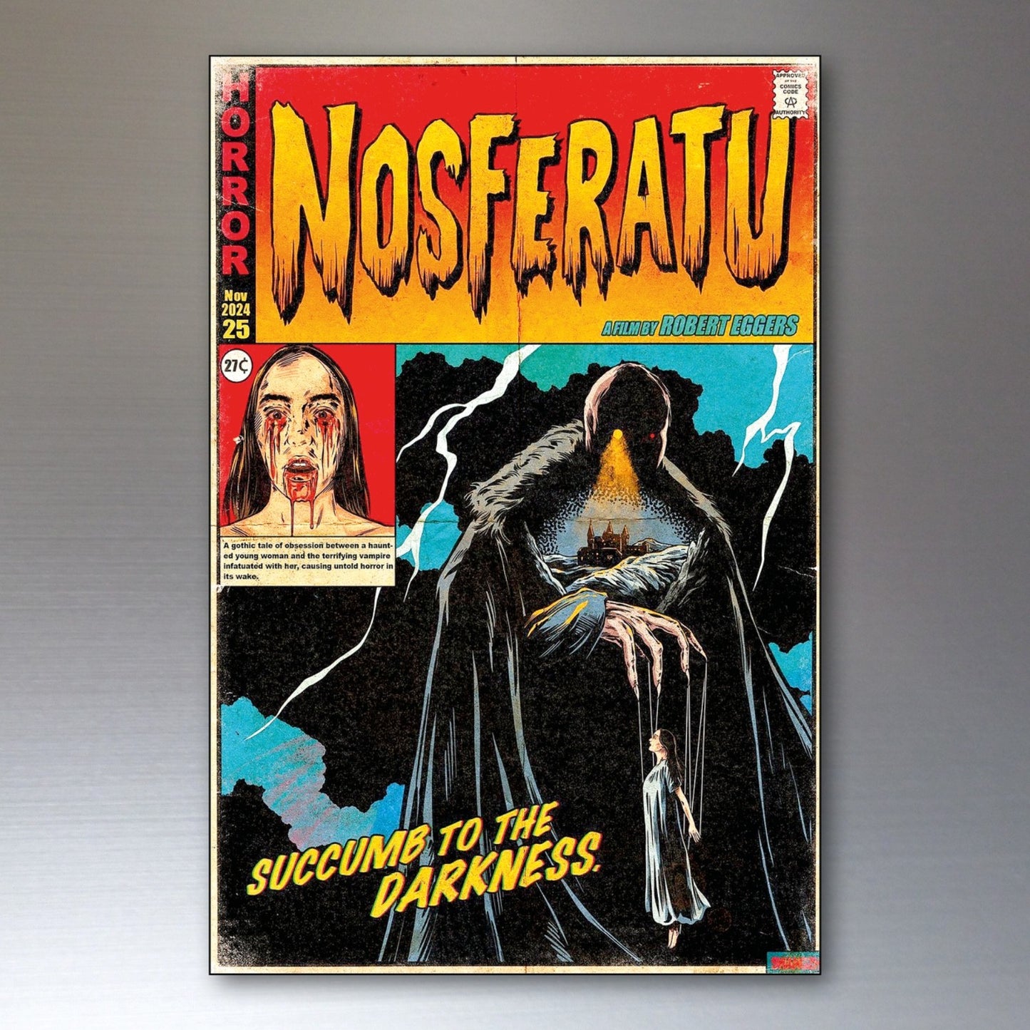 Set of 8 vintage Halloween horror comic cover fridge magnets featuring spooky, scary illustrations for Halloween decoration.