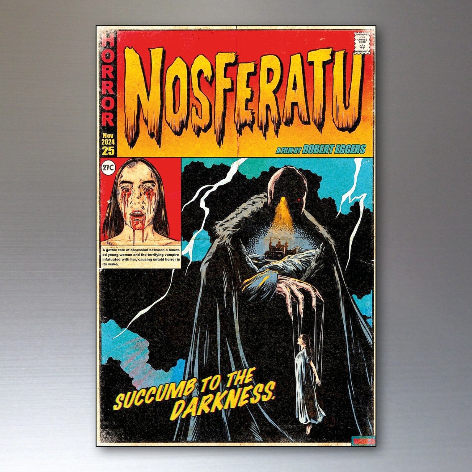 Set of 8 vintage Halloween horror comic cover fridge magnets featuring spooky, scary illustrations for Halloween decoration.