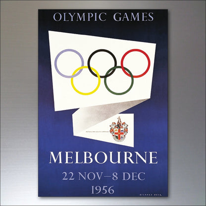 Set of 8 vintage fridge magnets featuring Olympic sports posters, showcasing colorful Olympic sport illustrations for home decor or collection.