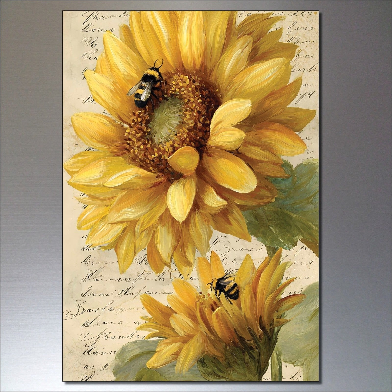 Set of 8 vintage sunflower magnets by Summer, featuring sunny flower paintings for refrigerator decor.