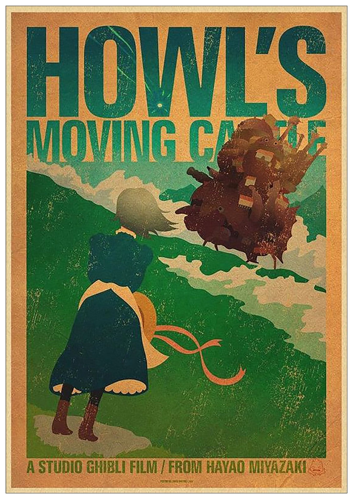 Studio Ghibli Howl's Moving Castle film poster printed on high gloss A3 paper, featuring vibrant colors and detailed artwork.