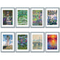 Set of 8 vintage Claude Monet art painting fridge magnets featuring iconic impressionist landscape images.