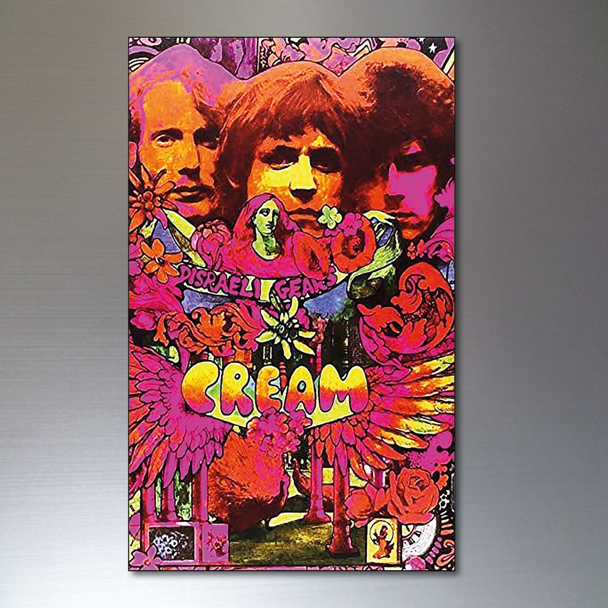 Set of 8 vintage 1960s and 70s psychedelic music posters fridge magnets, featuring colorful retro designs and bold graphic styles.