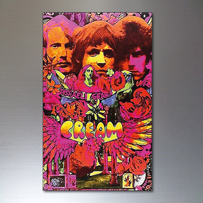 Set of 8 vintage 1960s and 70s psychedelic music posters fridge magnets, featuring colorful retro designs and bold graphic styles.
