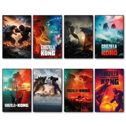 Set of 8 fridge magnets featuring Godzilla vs King Kong film poster images, collectible magnetic decorations for the refrigerator.