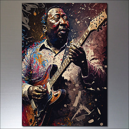 Set of 8 vintage blues, jazz, and soul icon paintings fridge magnets showcasing colorful musical artwork on a white background.