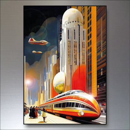 Set of six vintage retro sci-fi novels artwork fridge magnets featuring classic space themes and colorful retro sci-fi illustrations.