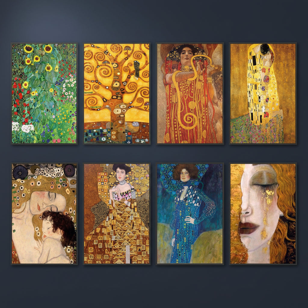 Gustav Klimt Vintage Art Fridge Magnets | Set of 8 | Art Nouveau