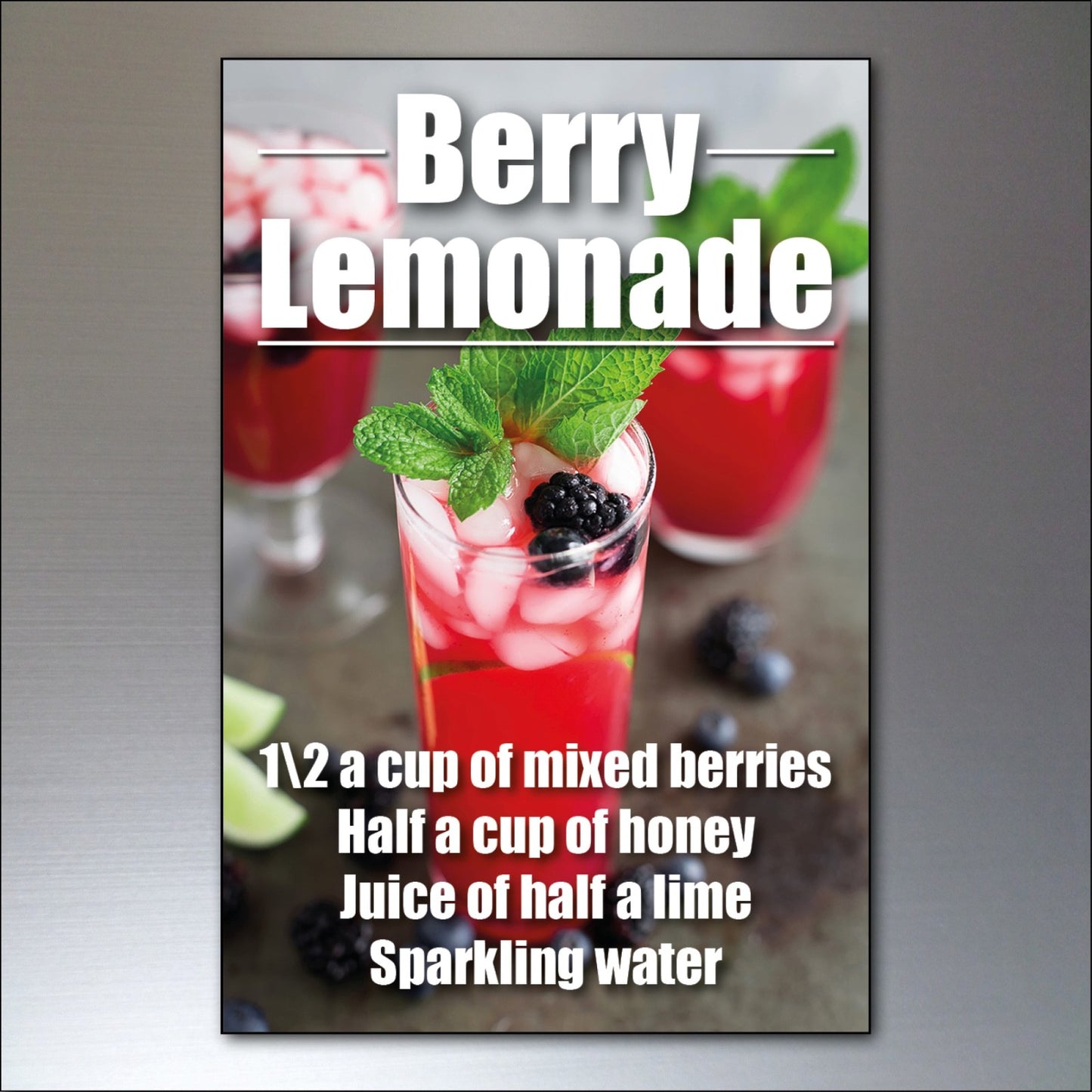 Set of six unbranded mocktail fridge magnets featuring colorful non-alcoholic recipe designs on glossy surfaces.