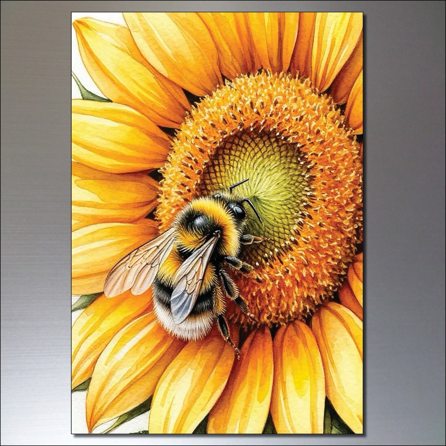Set of 8 vintage sunflower fridge magnets featuring sunny flower paintings by Summer, decorative kitchen accessories