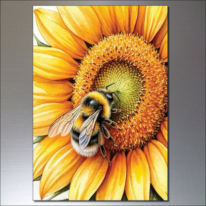 Set of 8 vintage sunflower fridge magnets featuring sunny flower paintings by Summer, decorative kitchen accessories