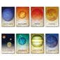 Set of 8 unbranded fridge magnets featuring astronomical space charts, stars, solar system planets, and celestial designs.
