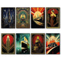 Set of 8 Art Deco Noir style collectible fridge magnets featuring classic design elements, perfect for decorative kitchen decor.