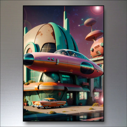 Set of six vintage retro sci-fi novel artwork fridge magnets featuring classic sci-fi illustrations on durable magnetic surfaces.