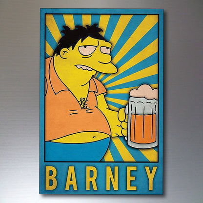 Set of eight vintage Simpsons cartoon character fridge magnets by Cartoon, featuring colorful Homer, Marge, Bart, and Lisa designs.