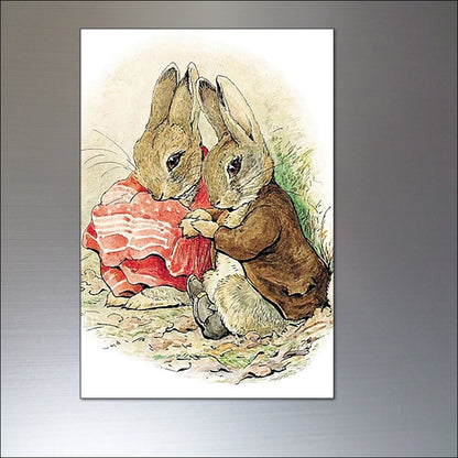 Vintage Peter Rabbit fridge magnets set of 8 featuring Beatrix Potter illustrations, showcasing colorful rabbit characters and charming designs.