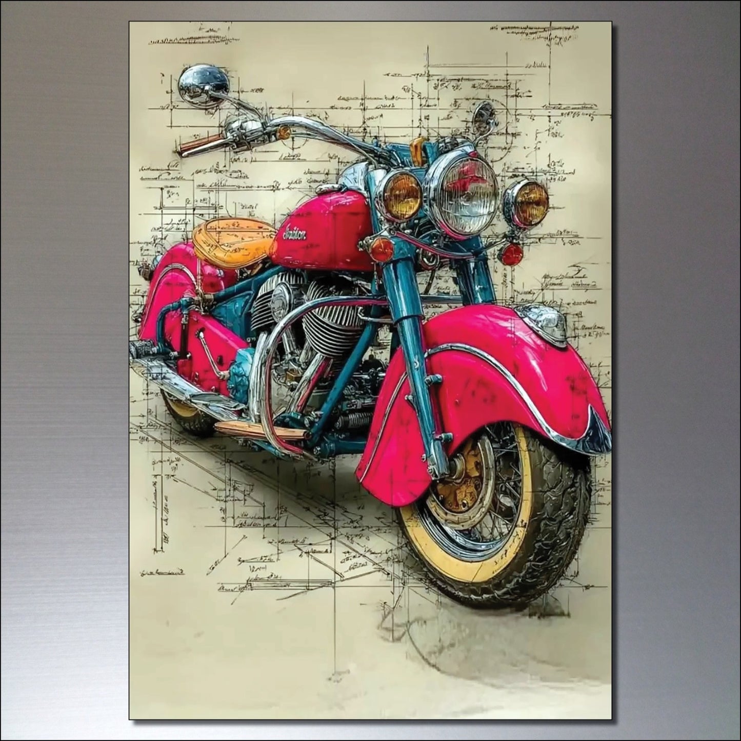Set of 8 vintage motorbike sketch fridge magnets, decorative illustrations featuring classic motorcycle designs.