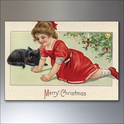 Vintage Victorian Christmas fridge magnets set featuring eight traditional holiday scenes, classic festive Victorian illustrations.
