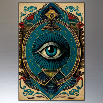 Set of 8 vintage mystic tarot zodiac fridge magnets featuring retro evil eye and mystical design elements.