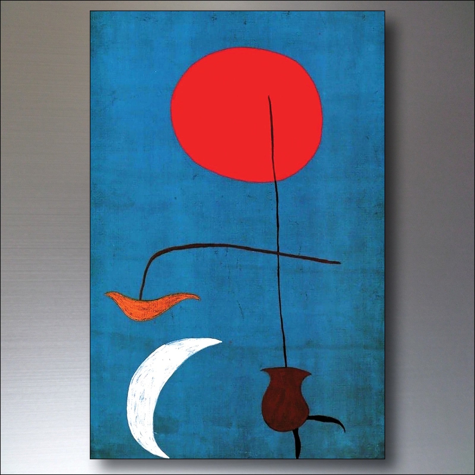 Set of 8 vintage Joan Miró fridge magnets featuring surrealist Spanish art, showcasing colorful abstract designs.