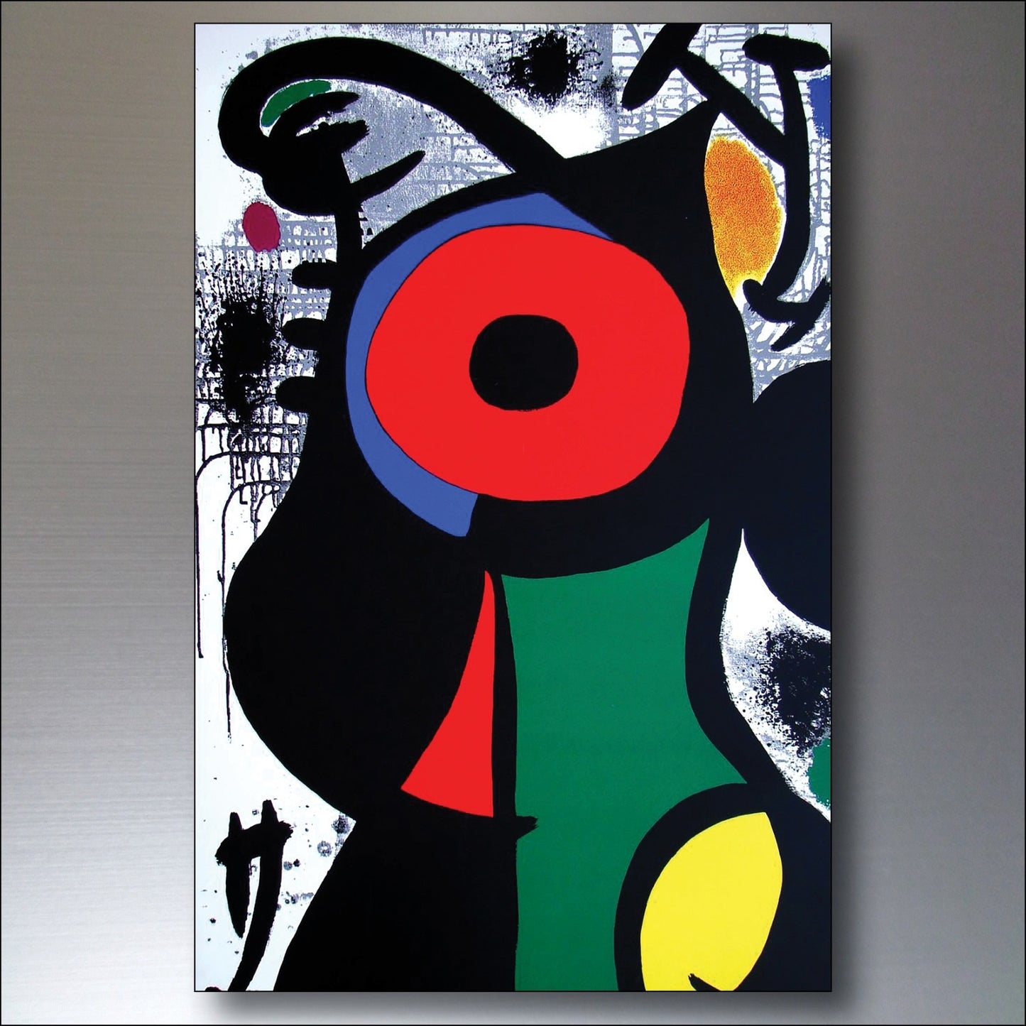 Set of 8 vintage Joan Miró fridge magnets featuring surrealist Spanish art designs, showcasing colorful Miró paintings.
