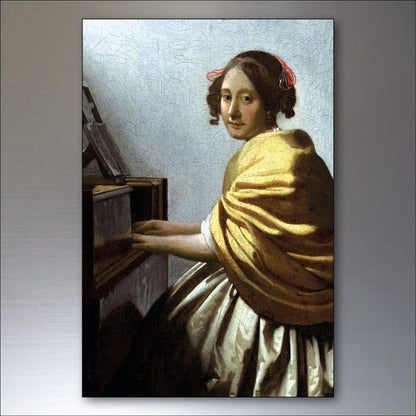 Set of 8 vintage Johannes Vermeer fridge magnets featuring iconic Dutch Master paintings, colorful and detailed decorative accessories.