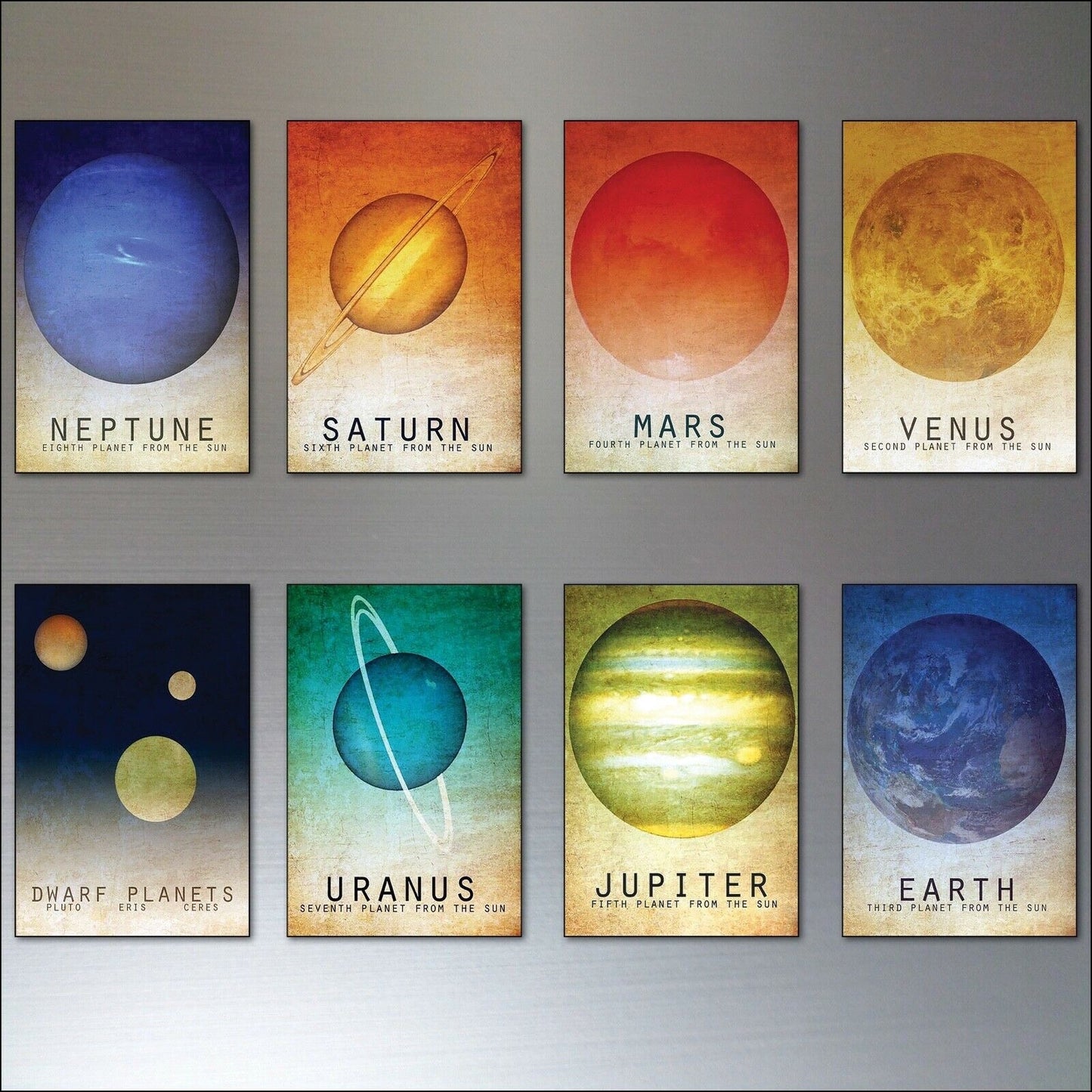 Set of 8 astronomical space chart fridge magnets featuring stars, planets, and the solar system, designed for decorative refrigerator decor.